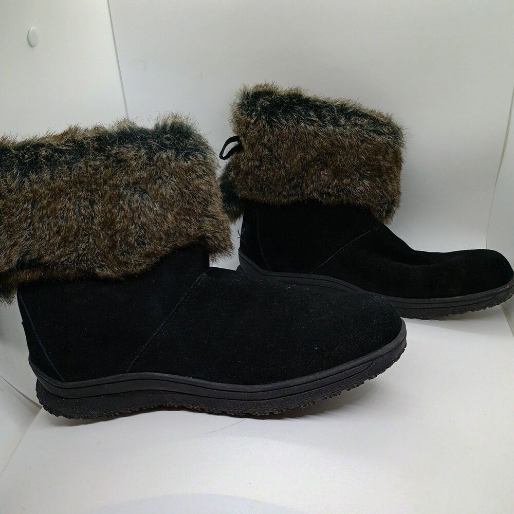 MINNETONKA Suede Ankle Boots Faux Fur Lined Black Womens Sz 8M Style#85240 - Picture 5 of 9